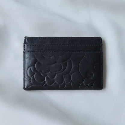 Chanel Vintage Camellia Black Lambskin Leather Card Holder Case