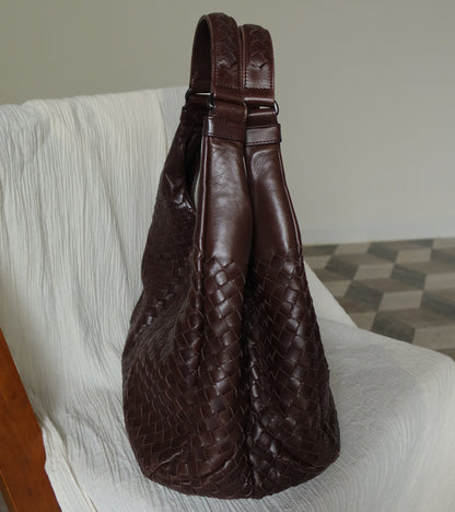 Bottega Veneta Vintage Dark Brown Medium Intrecciato Hobo Shoulder Bag