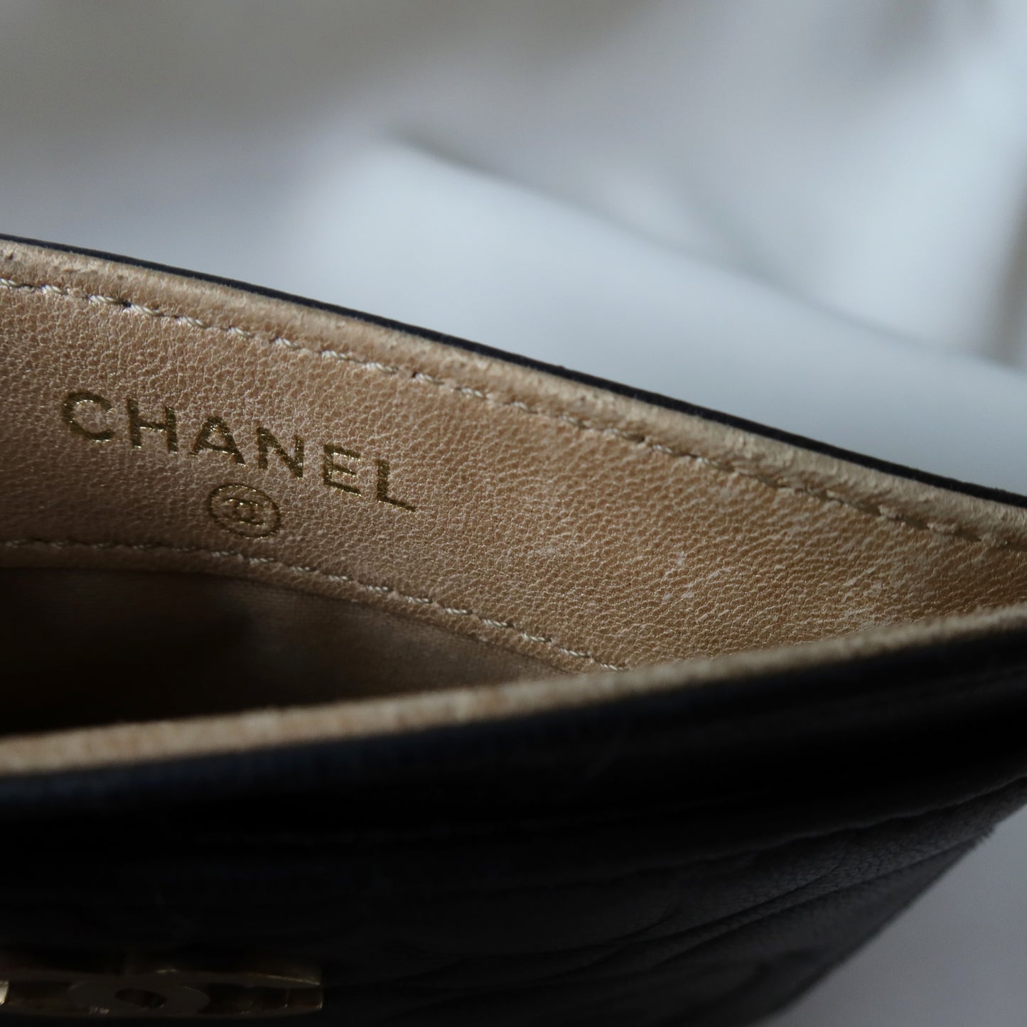 Chanel Vintage Camellia Black Lambskin Leather Card Holder Case