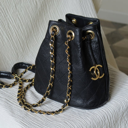 Vintage Chanel Diamond Quilted Matelasse Coco Charm Bucket Bag