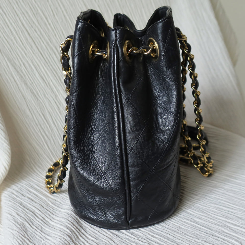 Vintage Chanel Diamond Quilted Matelasse Coco Charm Bucket Bag