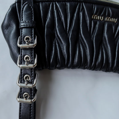 Miu Miu Belt Strap Leather Ruched Zip Clutch Pouch