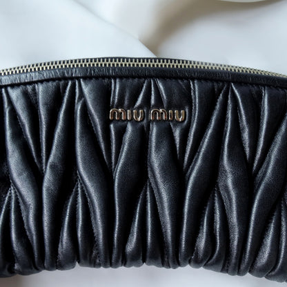 Miu Miu Belt Strap Leather Ruched Zip Clutch Pouch