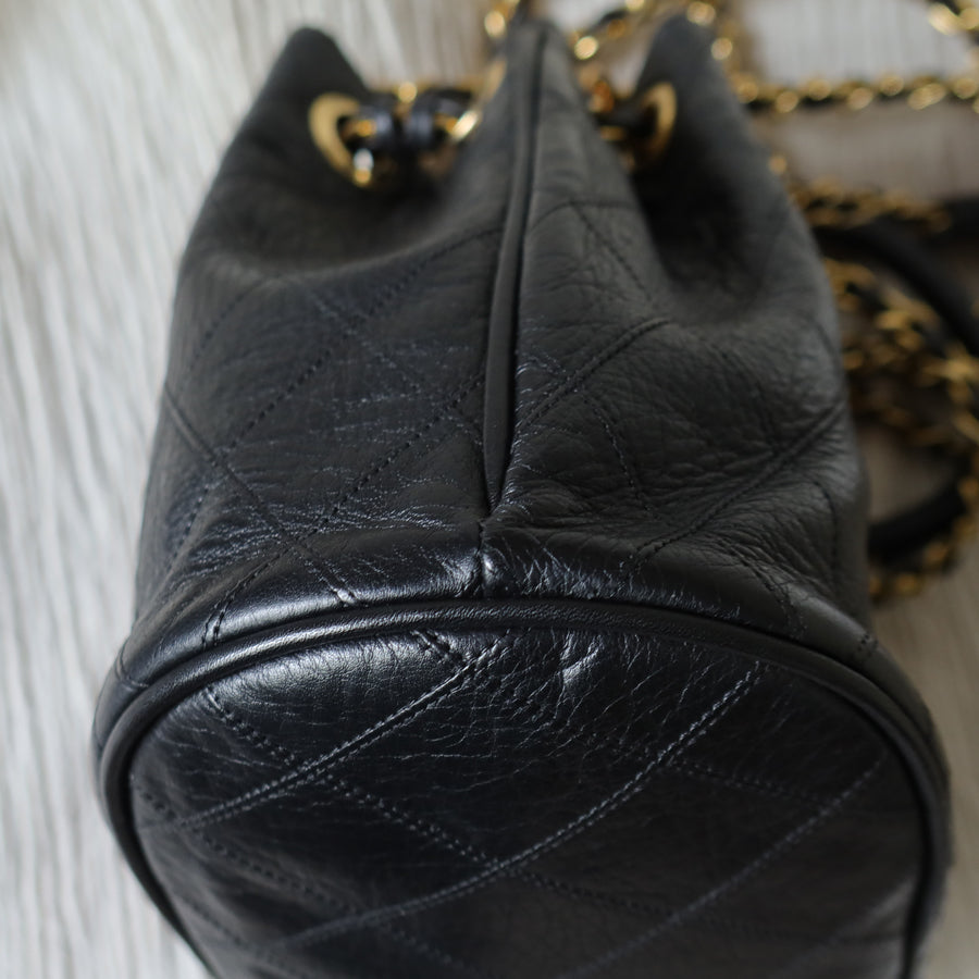 Vintage Chanel Diamond Quilted Matelasse Coco Charm Bucket Bag