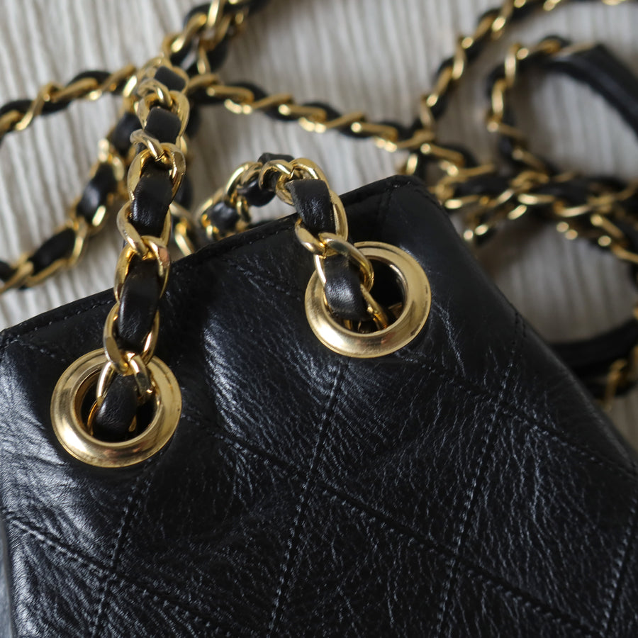 Vintage Chanel Diamond Quilted Matelasse Coco Charm Bucket Bag