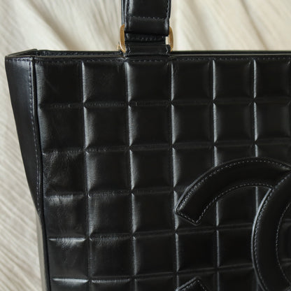 Chanel Vintage Black Quilted Chocolate Bar CC Mark Shoulder Tote Bag