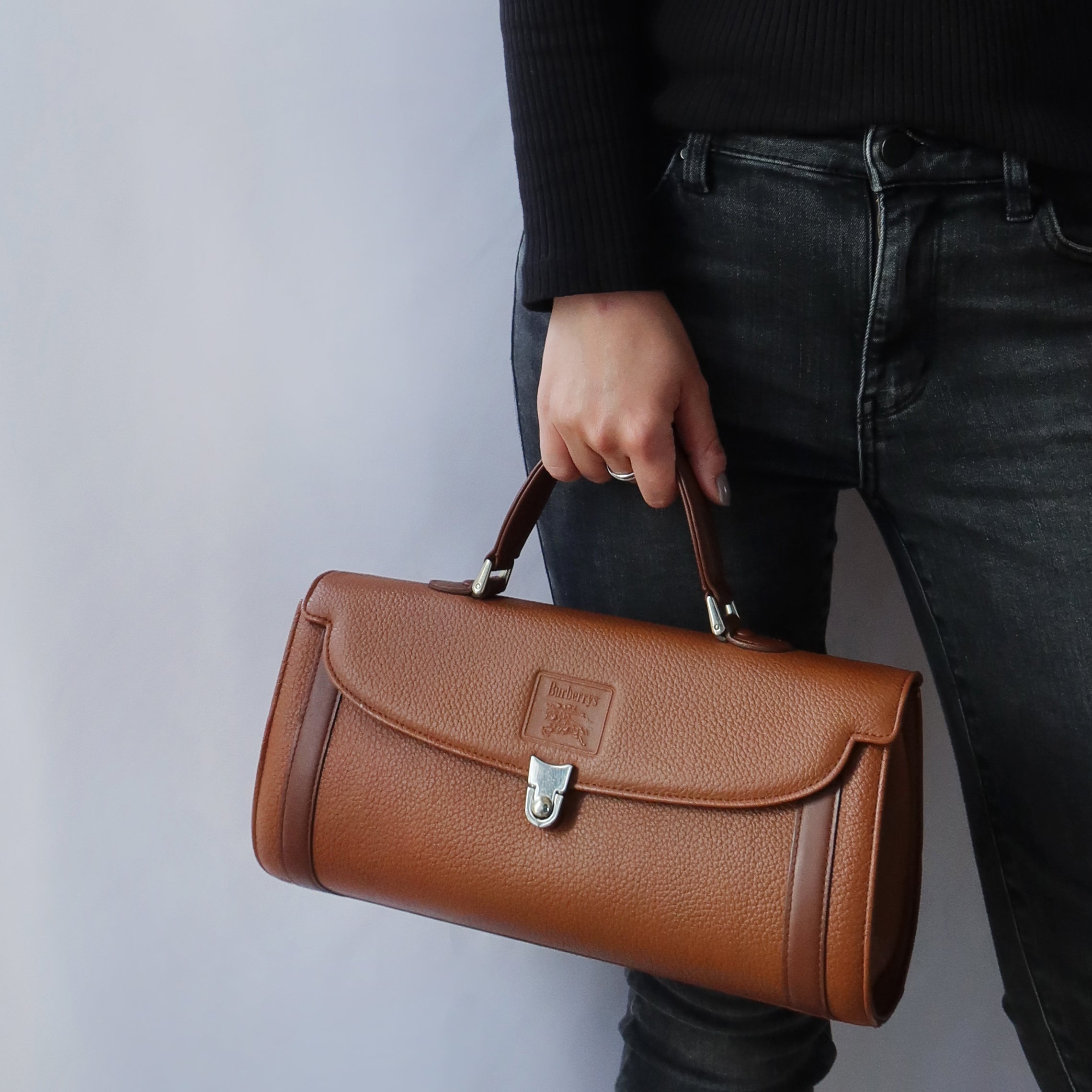 Burberry Vintage Brown Grained Leather Top Handle Bag The Tanpopo Room