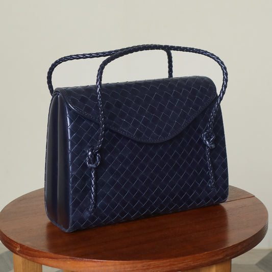 Bottega Veneta Vintage Intrecciato Weave Clasp Top Handle Bag