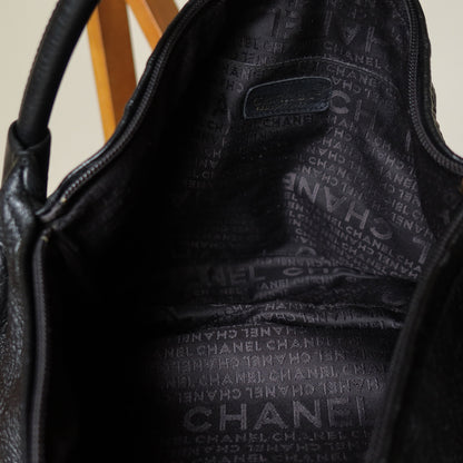 Chanel Vintage CC Dice Fringe Black Calfskin 2way Hobo Bag