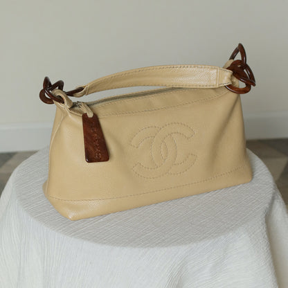 Chanel Vintage Beige Caviar Leather CC Mark Hobo Shoulder Bag