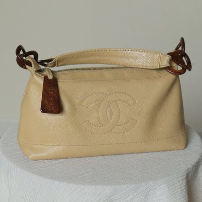 Chanel Vintage Beige Caviar Leather CC Mark Hobo Shoulder Bag