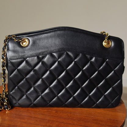 Chanel Vintage Black Lambskin Matelasse Diamond Quilted Shoulder Bag