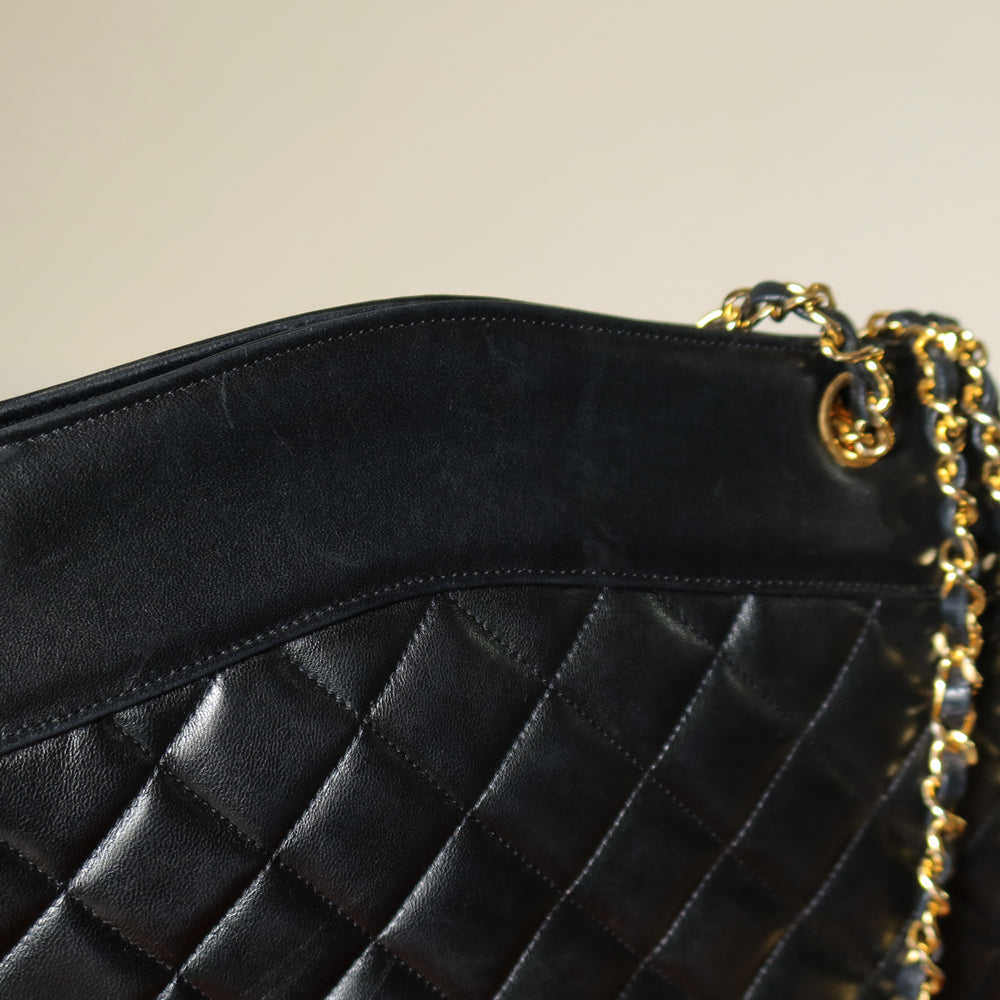 Chanel Vintage Black Lambskin Matelasse Diamond Quilted Shoulder Bag