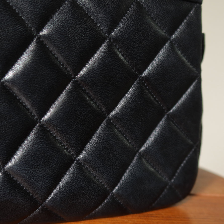 Chanel Vintage Black Lambskin Matelasse Diamond Quilted Shoulder Bag