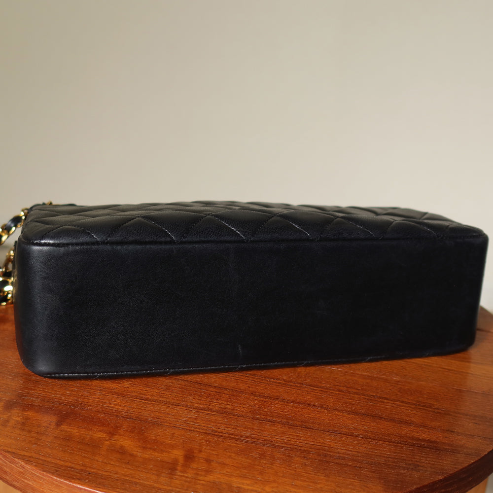 Chanel Vintage Black Lambskin Matelasse Diamond Quilted Shoulder Bag