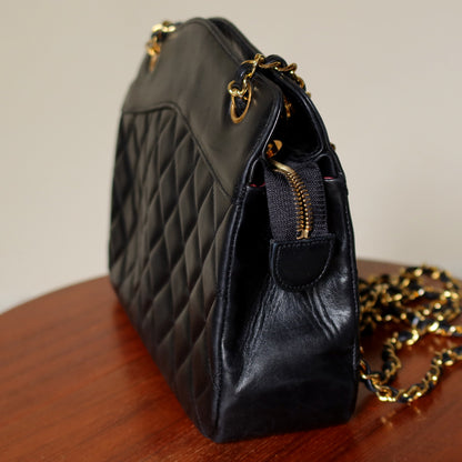 Chanel Vintage Black Lambskin Matelasse Diamond Quilted Shoulder Bag