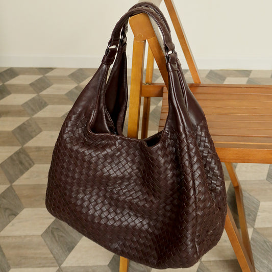 Bottega Veneta Vintage Brown Large Intrecciato Hobo Shoulder Bag