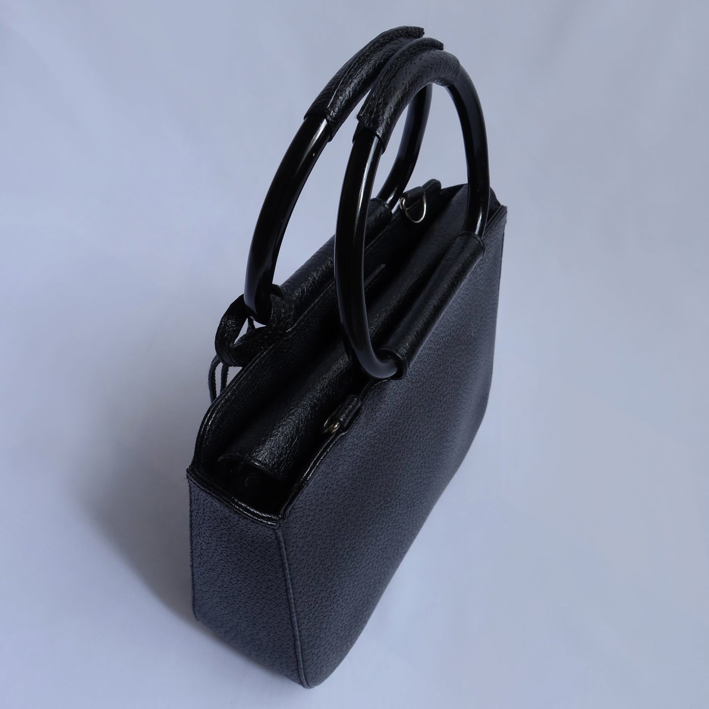Gucci Vintage Black Leather Logo Charm 2-way bag