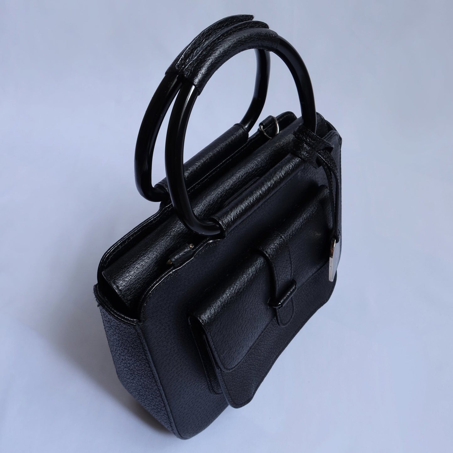 Gucci Vintage Black Leather Logo Charm 2-way bag
