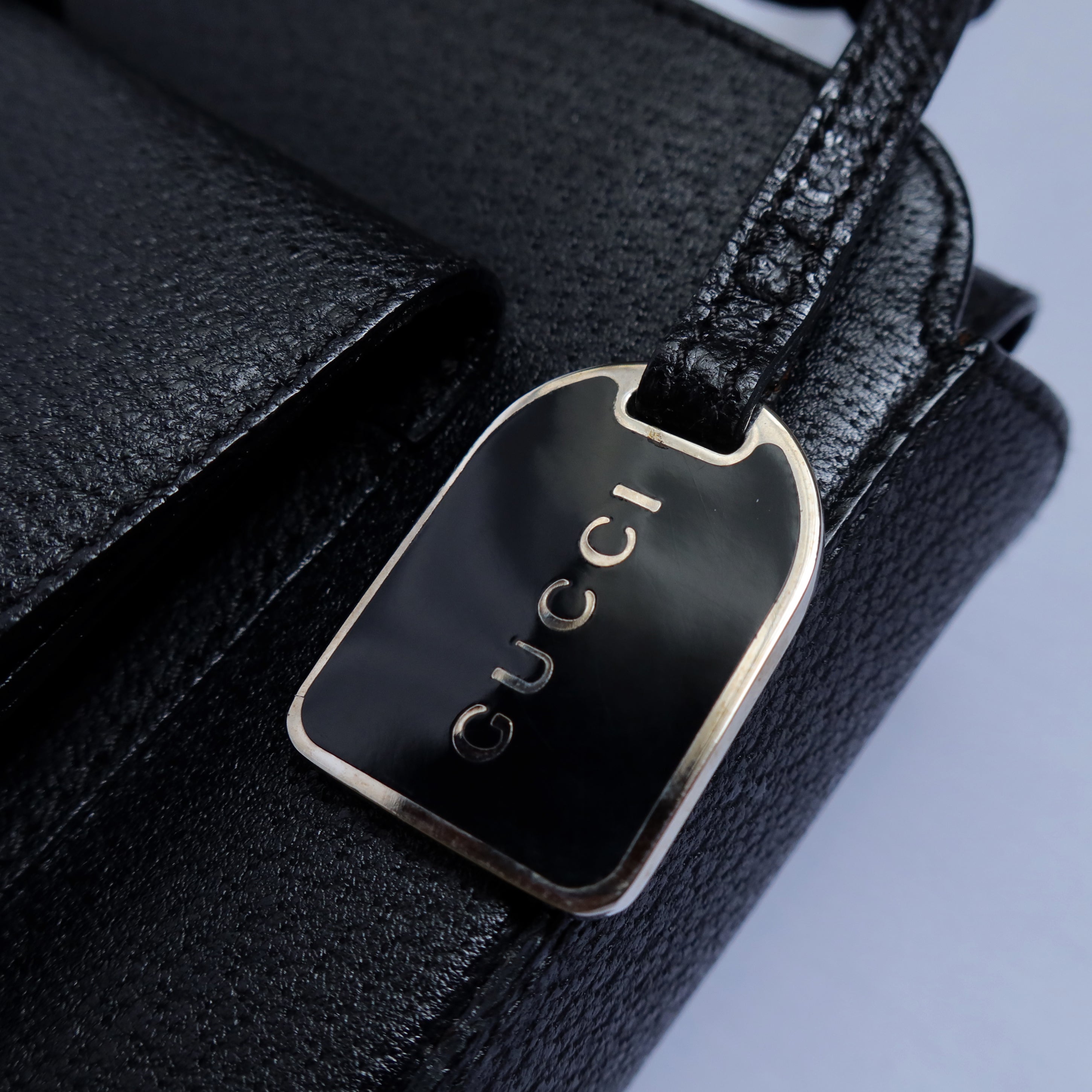 Gucci Vintage Black Leather Logo Charm 2-way bag - The Tanpopo Room