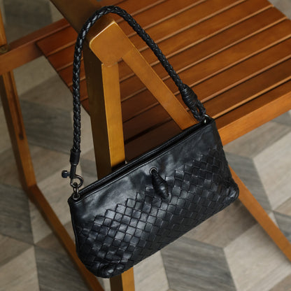 Bottega Veneta Vintage Black Intrecciato Weave Pochette Shoulder Bag