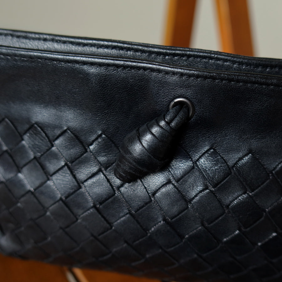 Bottega Veneta Vintage Black Intrecciato Weave Pochette Shoulder Bag