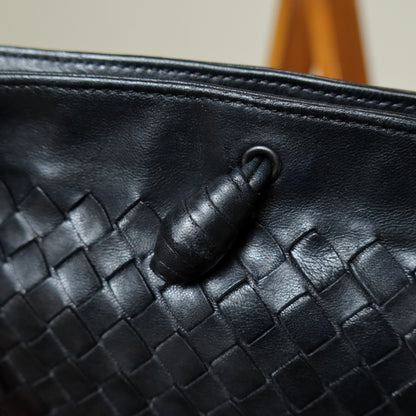 Bottega Veneta Vintage Black Intrecciato Weave Pochette Shoulder Bag