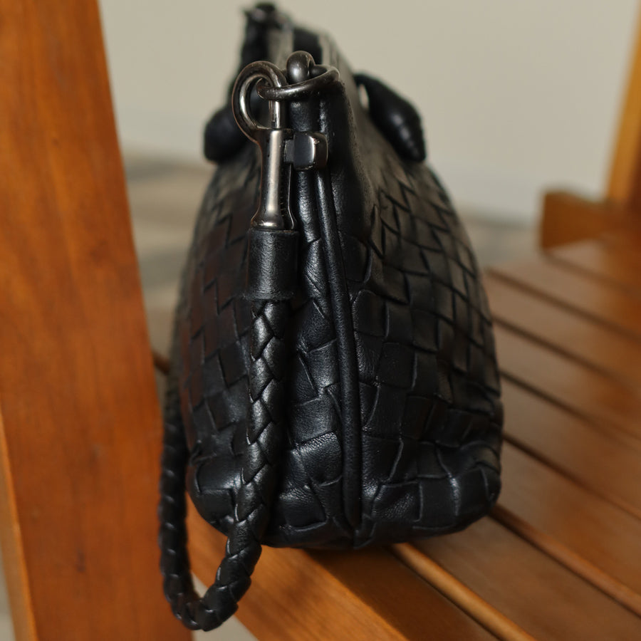 Bottega Veneta Vintage Black Intrecciato Weave Pochette Shoulder Bag