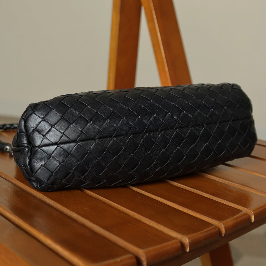 Bottega Veneta Vintage Black Intrecciato Weave Pochette Shoulder Bag