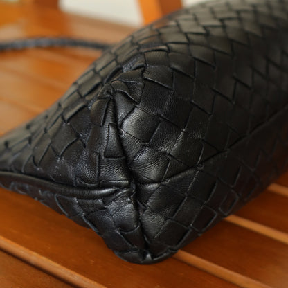 Bottega Veneta Vintage Black Intrecciato Weave Pochette Shoulder Bag