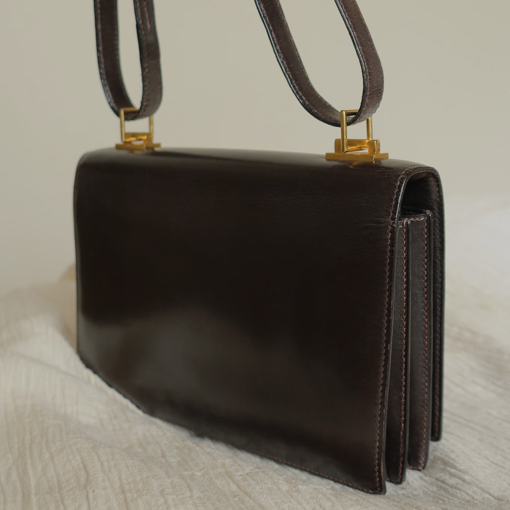 Vintage Hermès 1976 Quito II Brown Box Calf Leather 2way Bag