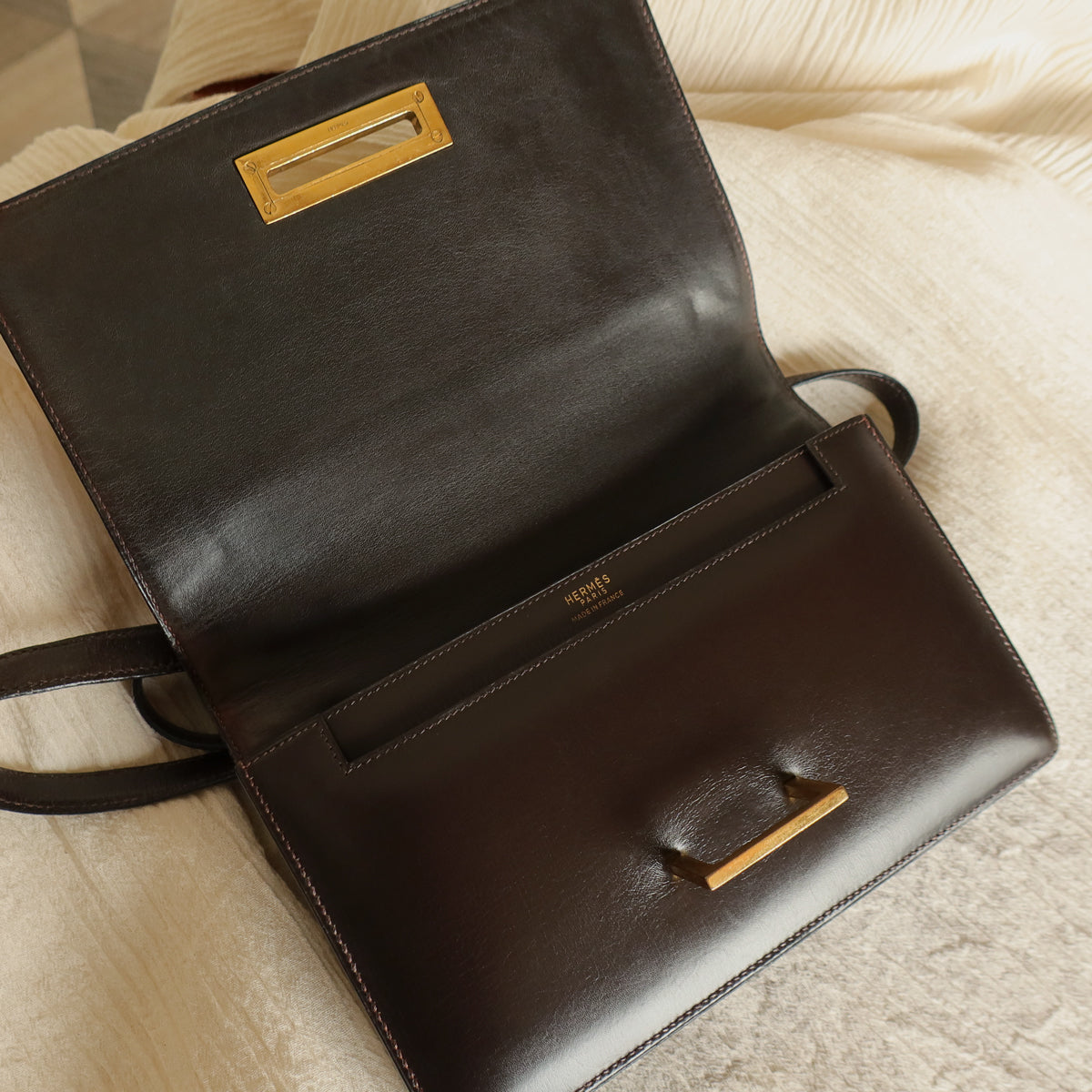 Vintage Hermès 1976 Quito II Brown Box Calf Leather 2way Bag