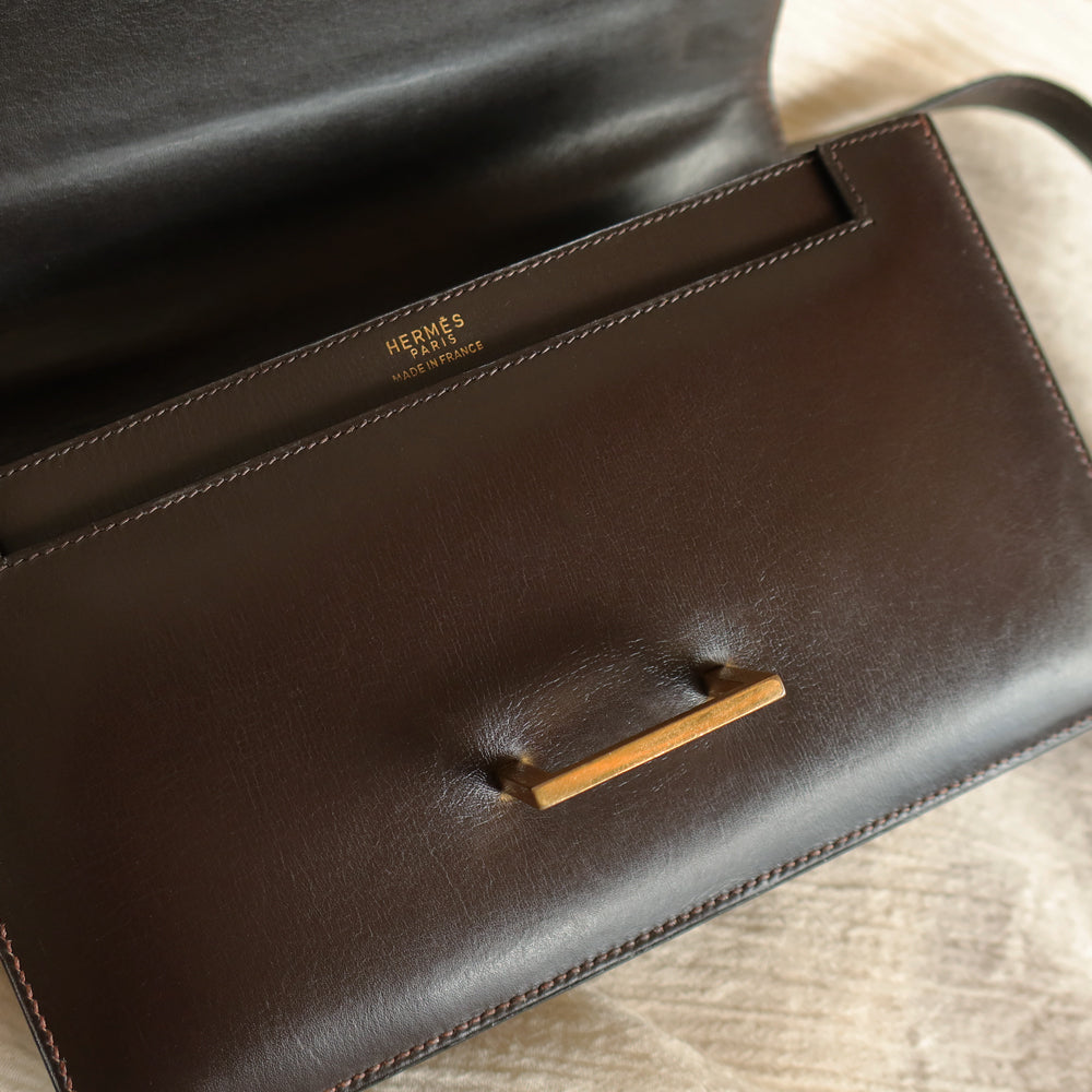 Vintage Hermès 1976 Quito II Brown Box Calf Leather 2way Bag