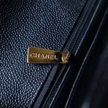 Chanel Vintage Black Caviar Leather Diamond Stitching Shoulder Bag