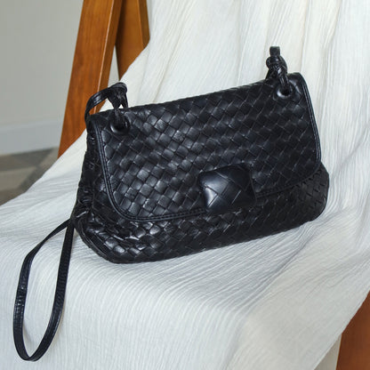 Bottega Veneta Vintage Black Intrecciato Large buckle Pouch Shoulder Bag