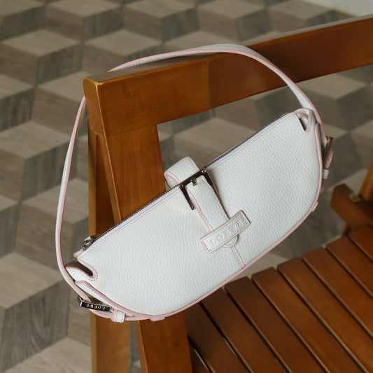 Loewe Vintage White x Pink Leather Half-moon Buckle Weekend Bag