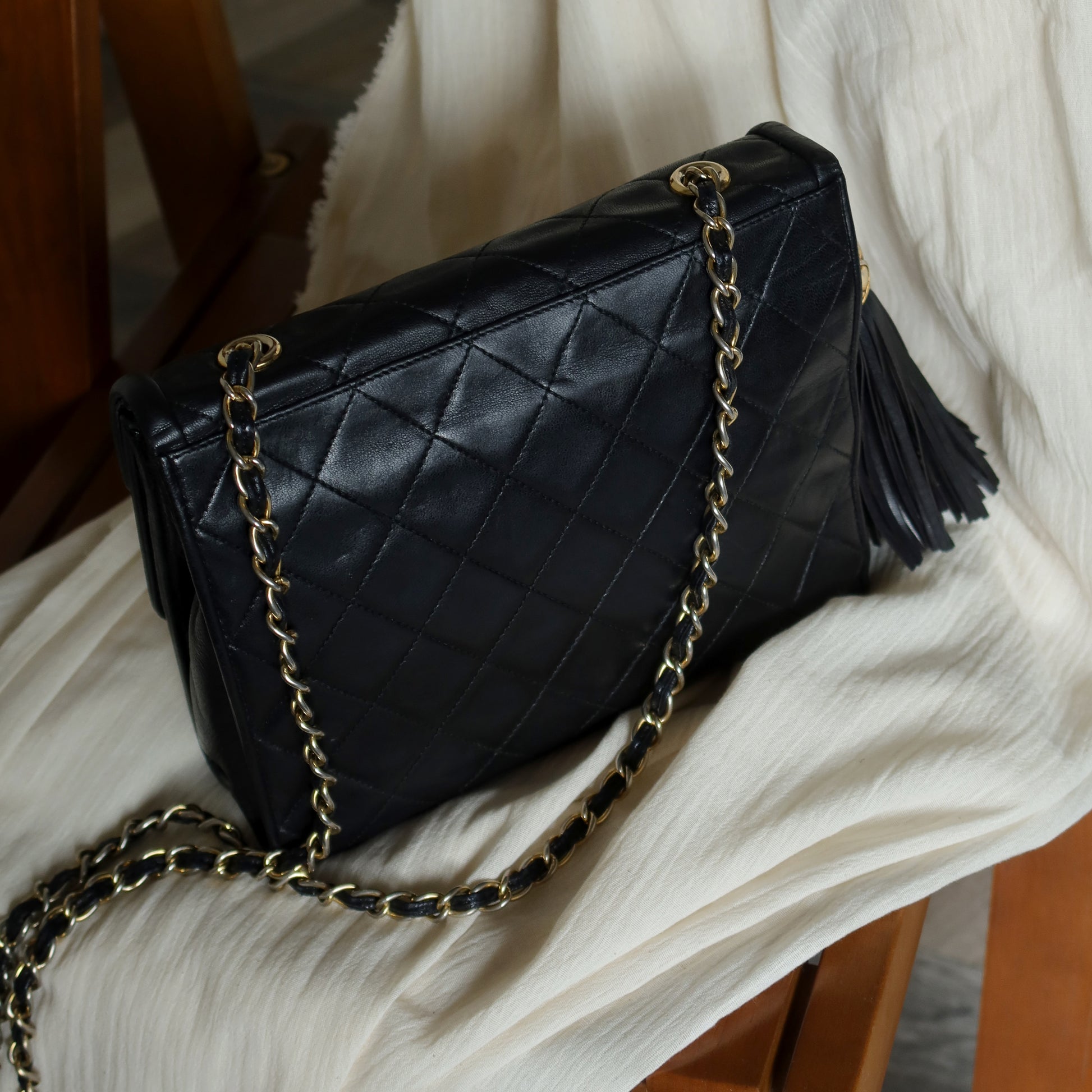 Chanel Vintage Tassel Asymmetrical Double Flap Bag