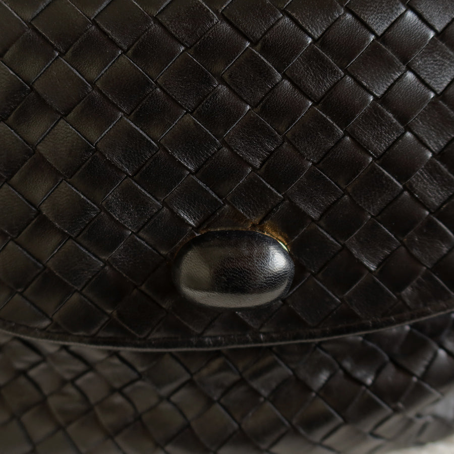 Bottega Veneta Vintage Black Intrecciato Weave Turn Lock Hand Bag