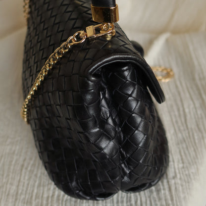 Bottega Veneta Vintage Black Intrecciato Weave Turn Lock Hand Bag