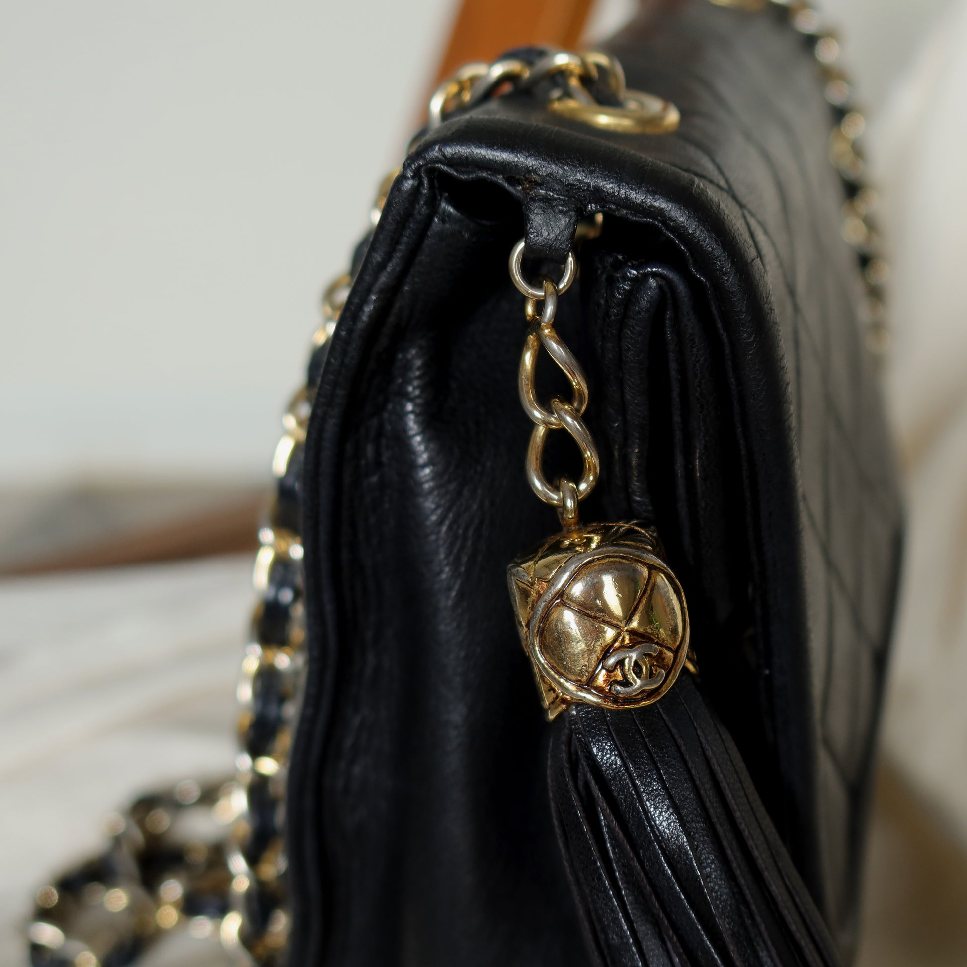 Chanel Vintage Tassel Asymmetrical Double Flap Bag