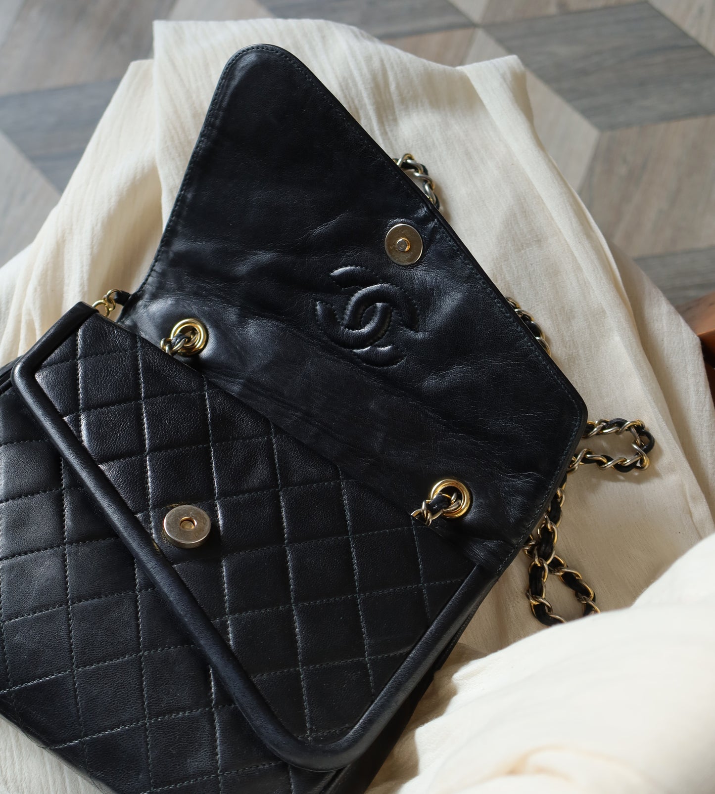 Chanel Vintage Tassel Asymmetrical Double Flap Bag