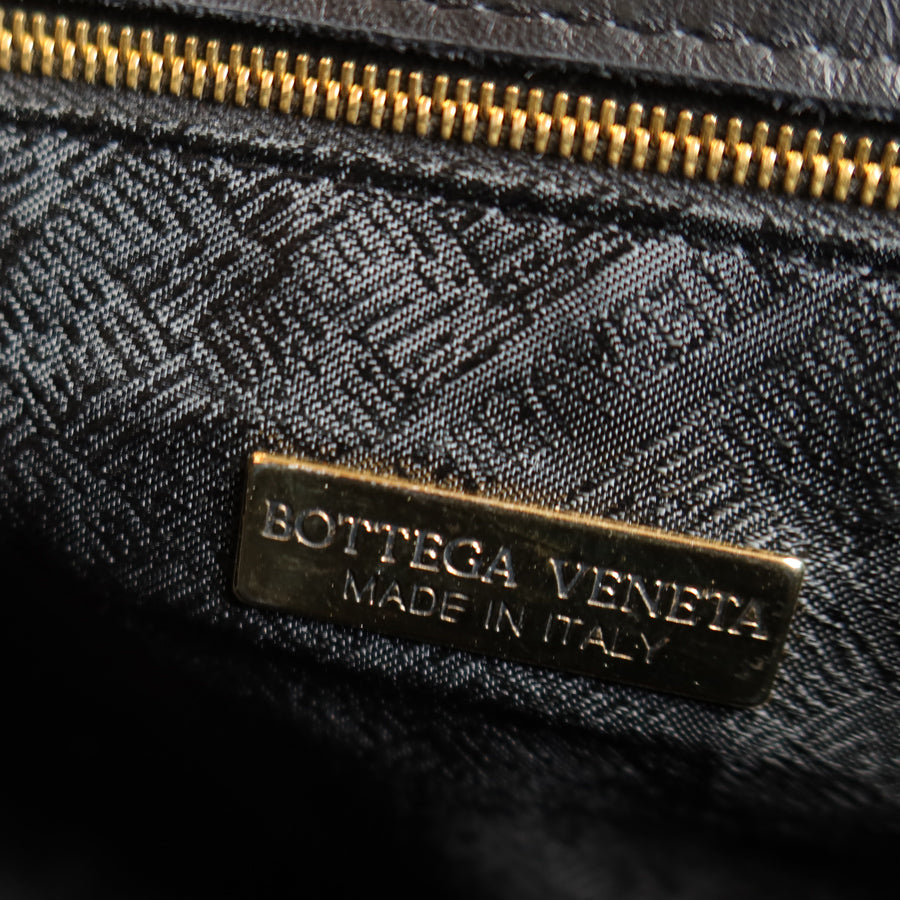 Bottega Veneta Vintage Black Intrecciato Weave Turn Lock Hand Bag