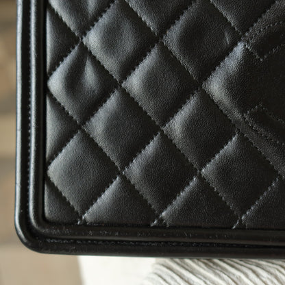 Chanel Vintage Black Lambskin Quilted CC Double Chain Flap Bag