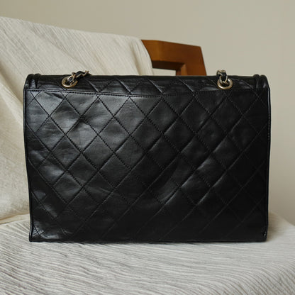 Chanel Vintage Black Lambskin Quilted CC Double Chain Flap Bag