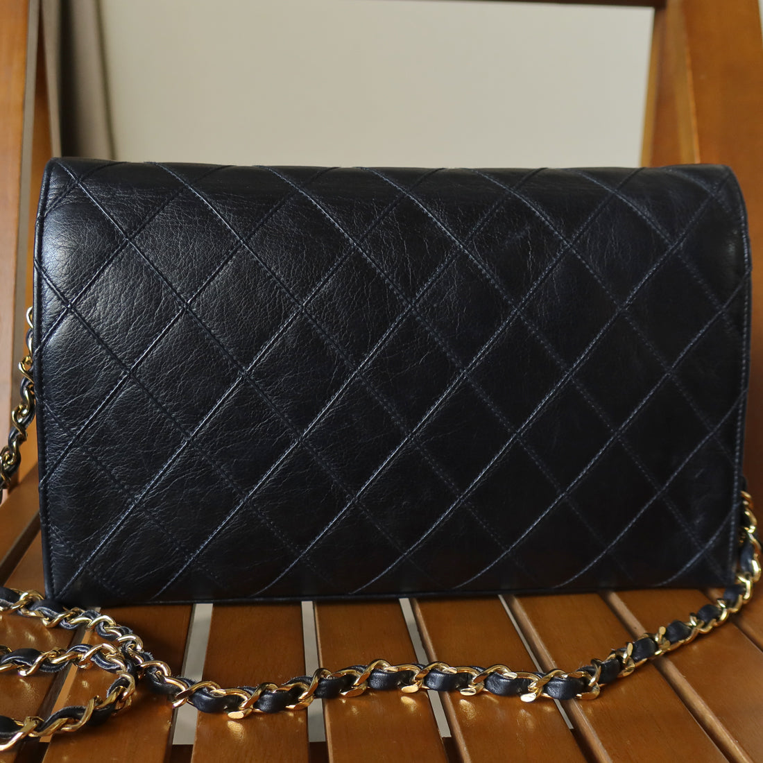 Vintage Chanel Black Calfskin Matelasse CC Turn lock Classic Flap Bag