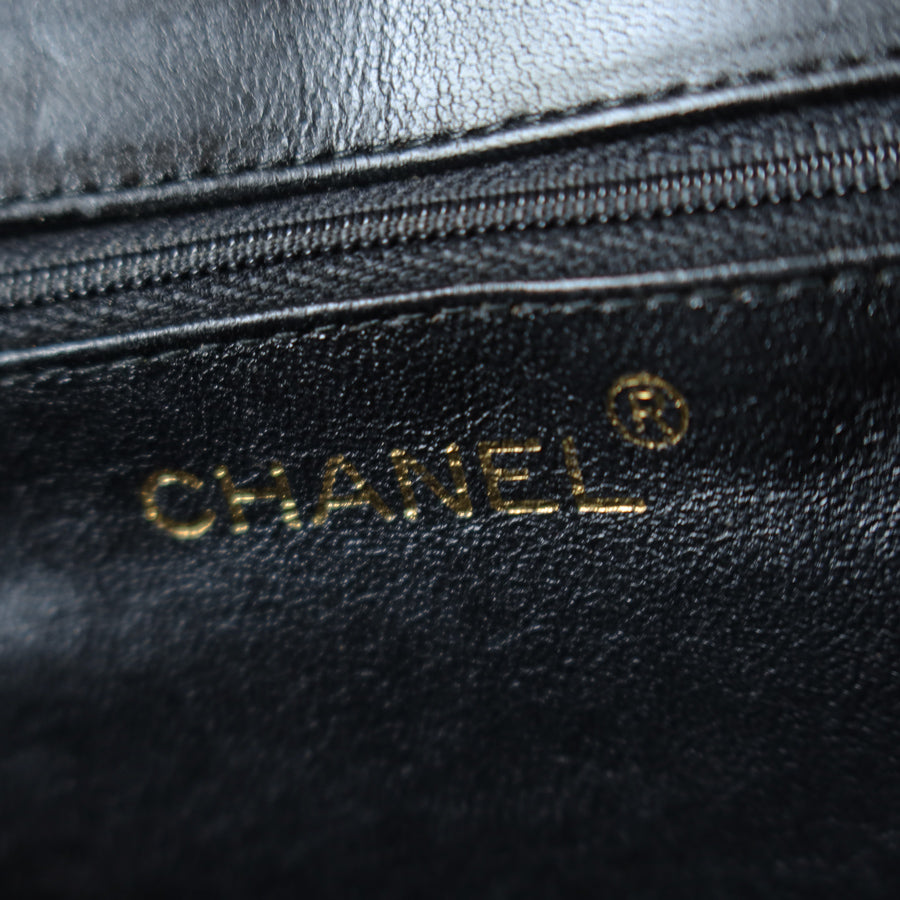 Chanel Vintage Black Lambskin Quilted CC Double Chain Flap Bag