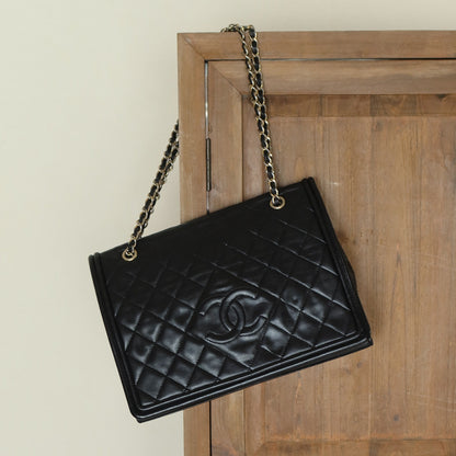 Chanel Vintage Black Lambskin Quilted CC Double Chain Flap Bag