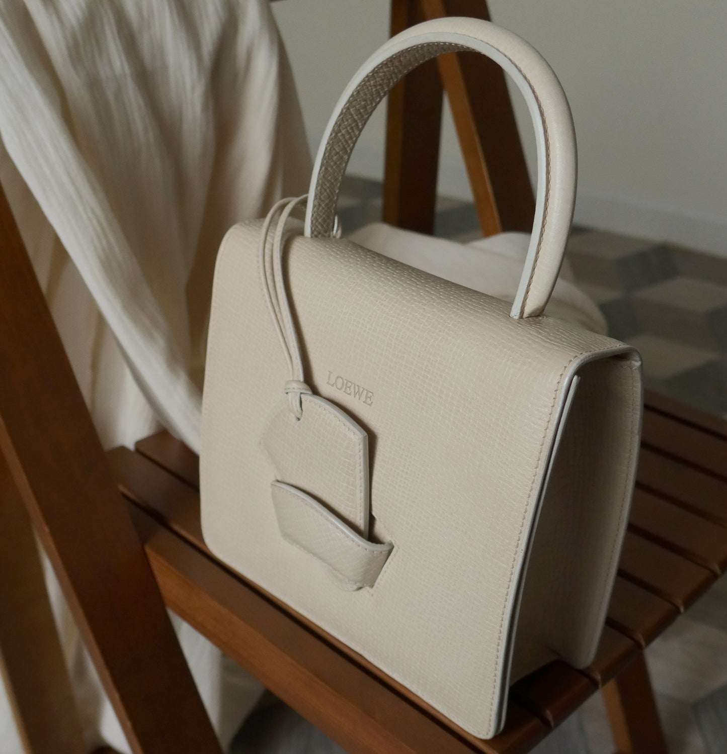 Loewe Vintage Ivory Calfskin Leather Barcelona Bag