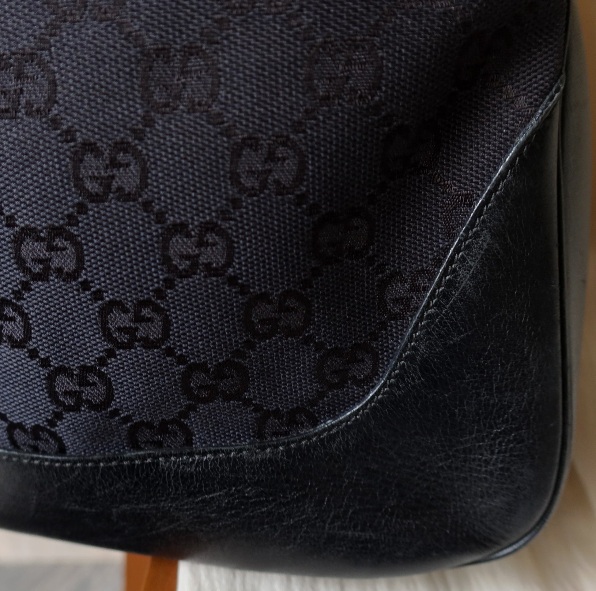 Gucci Vintage Jacquard Monogram Black 2way Bag with Bamboo Handle