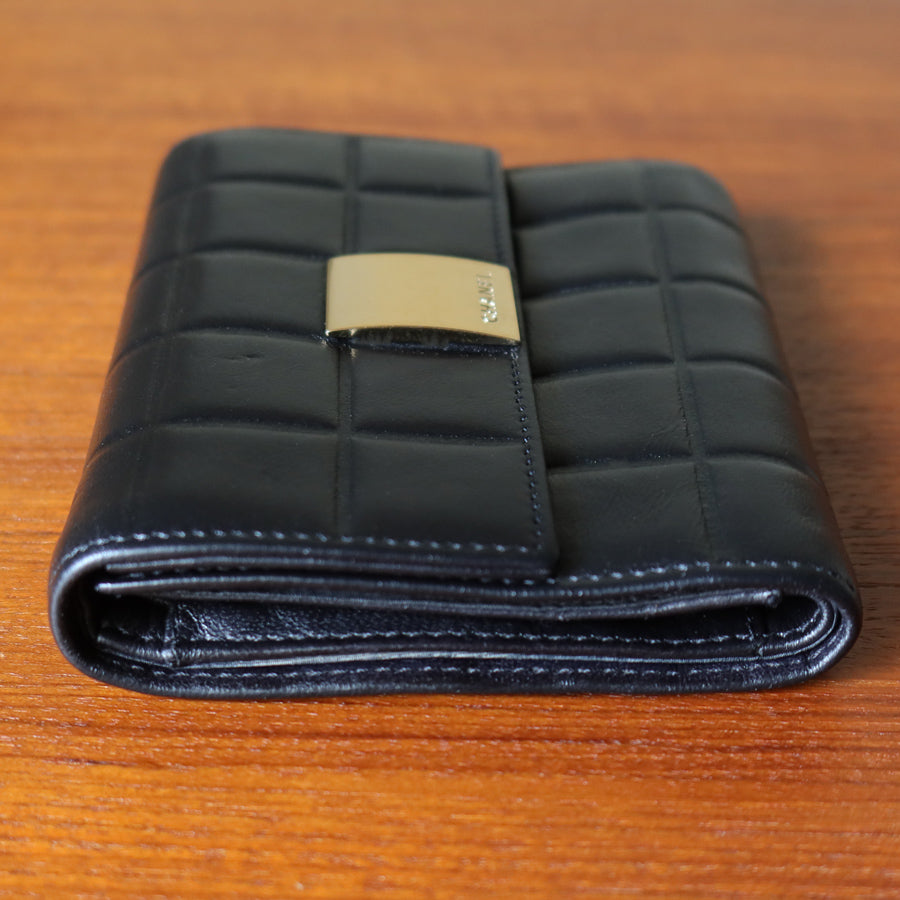 Chanel Vintage Chocolate Bar Black Lambskin Flap Tri-fold Wallet